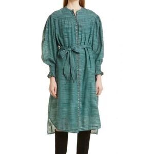 Ulla Johnson Fiora Dress In Teal 100% Cotton NWT Size 8